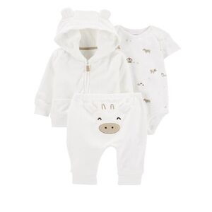French terry 3 piece baby farm animal set